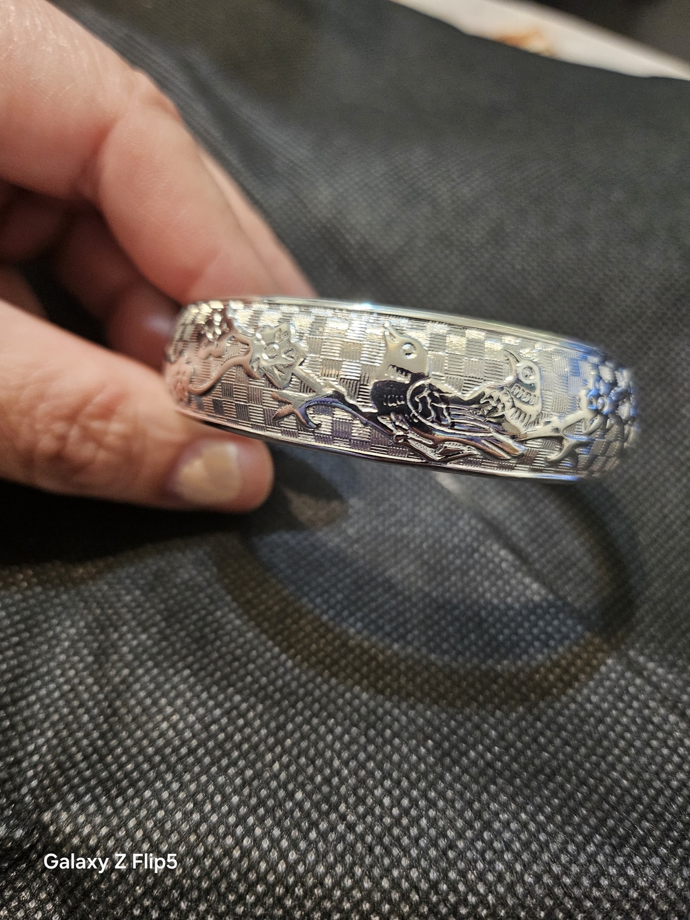 925 Sterling Silver Bird Motif Bangle Bracelet